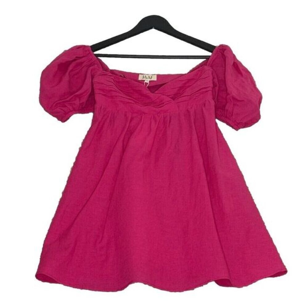 JAAF Gathered Mini Dress in Hot Pink XS Linen‎ Blend